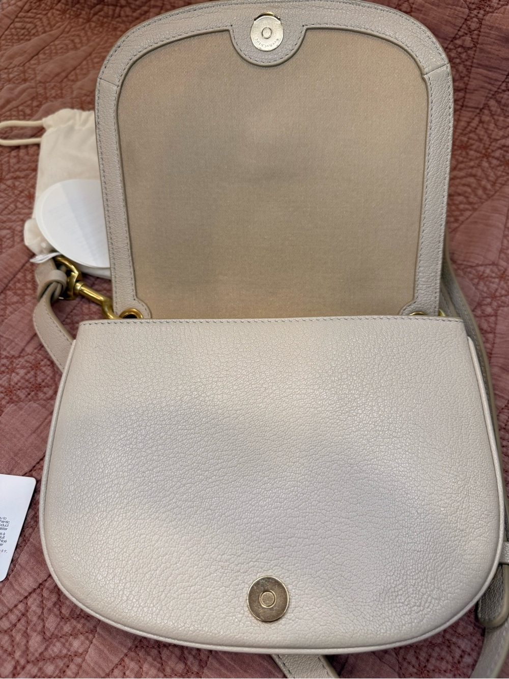 See by Chloé Mini Hana Crossbody Cement Beige Leather Gold Ring Dust Bag - Picture 11 of 11